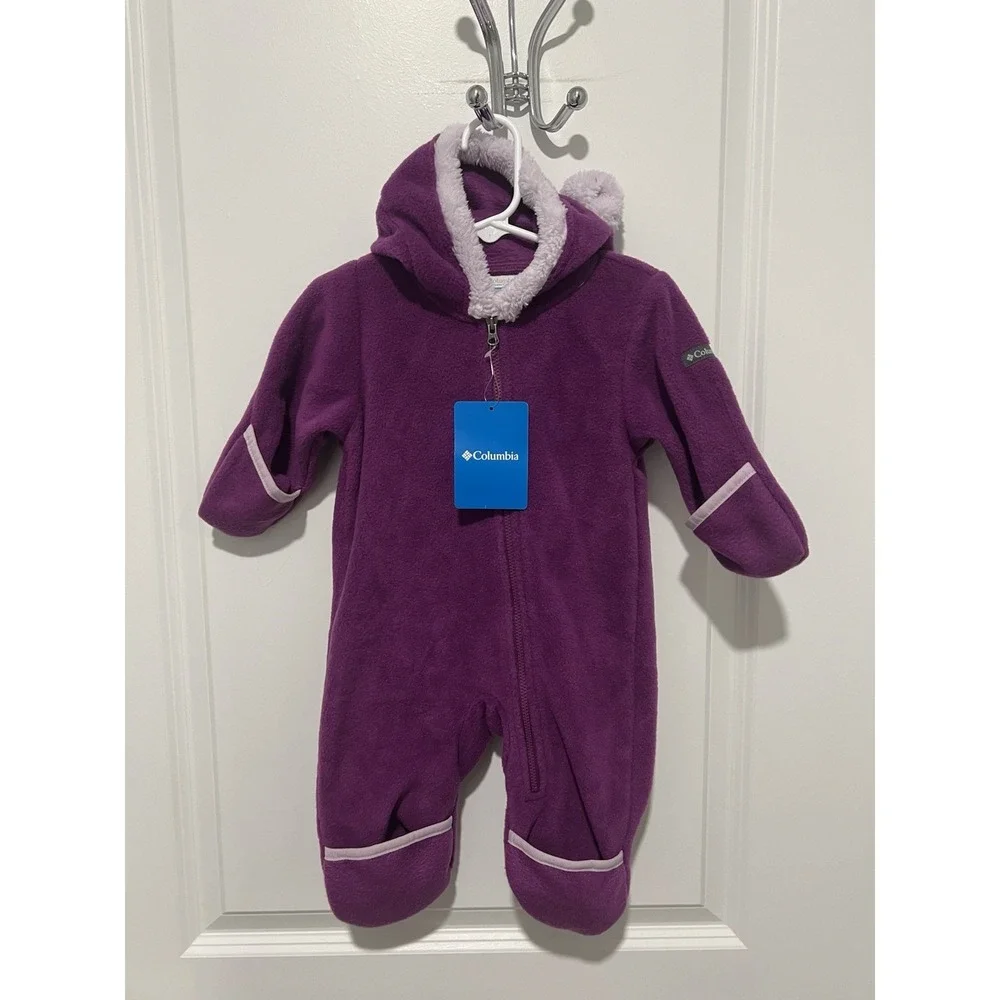 Columbia Sportswear Tiny Bear II Bunting Snowsuit 3-6 Months‎ Fleece Purple NWT